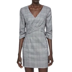 Zara Grey Plaid 3/4 Ruched Sleeve Mini Dress